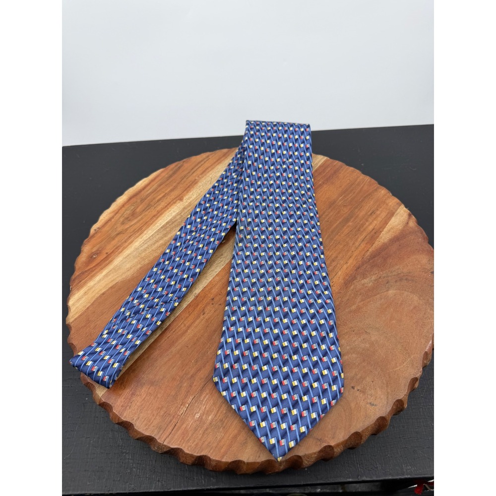 Firenze Geometric Silk Necktie Mens One Size Blue Hand Made in Italy